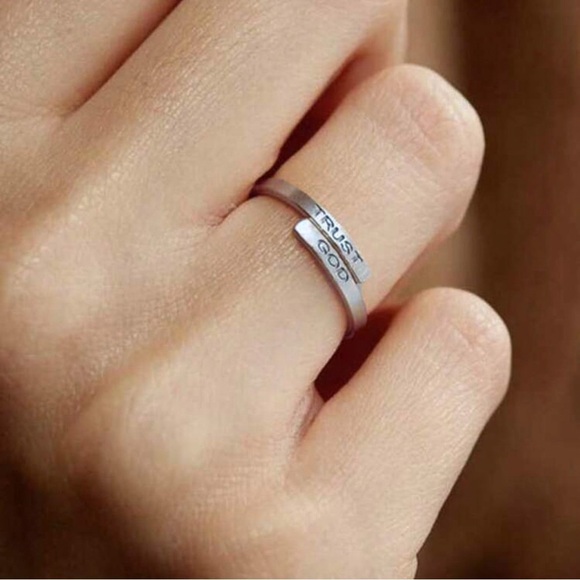 Trust God Silver Color Adjustable Ring - Picture 2 of 4